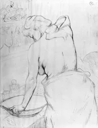 Frau wäscht sich an einem Becken, 1896